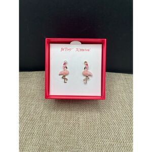 New Betsy Johnson Flamingo Santa Earrings 3D Read